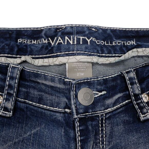 Vanity Cropped Jeans Size 27 Womens Distressed Sequin Blue Denim Stretch 28x24 - Picture 8 of 11